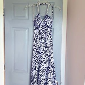 Zebra print formal dress with rhinestone straps
